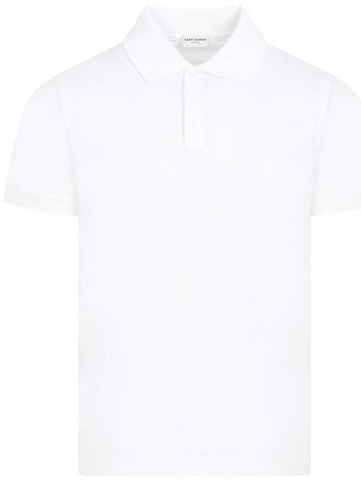 Men's Monogram Cotton Short Sleeve Polo Shirt White - SAINT LAURENT - BALAAN 2