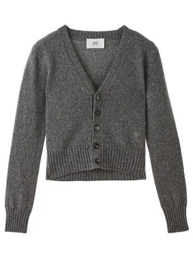 Embroidered Heart Logo Cashmere Cardigan Heather Grey - AMI - BALAAN 2