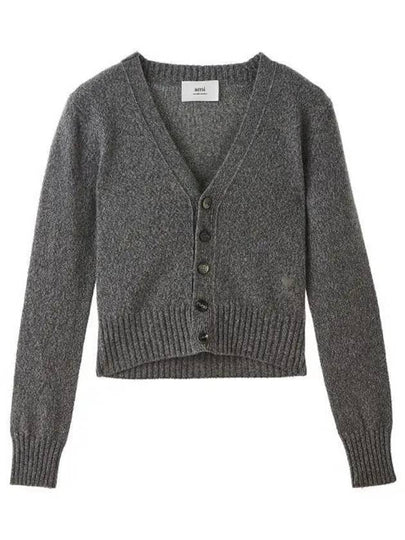 Embroidered Heart Logo Cashmere Cardigan Heather Grey - AMI - BALAAN 2