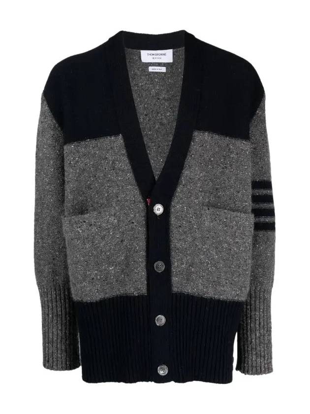 Donegal Diagonal Oversized Colour Block Wool Cardigan Grey - THOM BROWNE - BALAAN 3