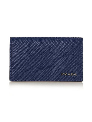 Metal Logo Saffiano Card Wallet Navy - PRADA - BALAAN 1