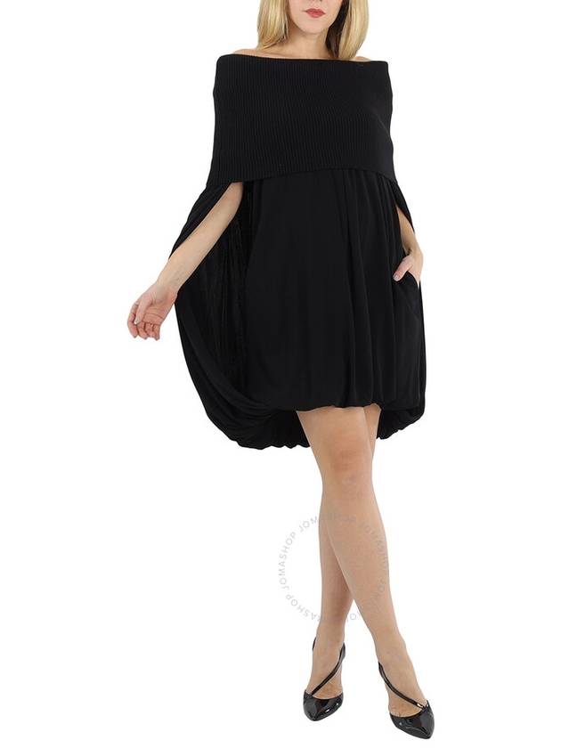 Women's Wool Crepe Off Shoulder Short Dress Black - BURBERRY - BALAAN 2