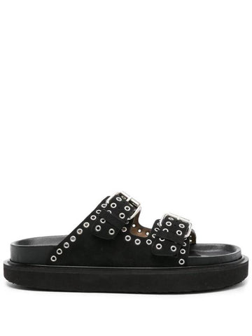 Lennya Eyelet Leather Slippers Black - ISABEL MARANT - BALAAN 1