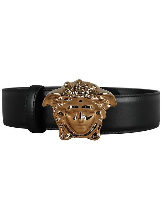 gold Medusa leather belt black - VERSACE - BALAAN.