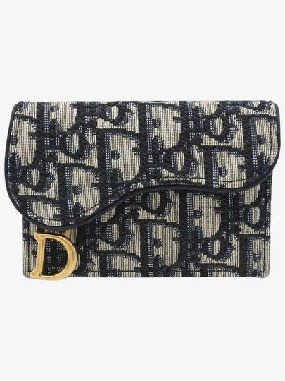 Saddle Flap Card Holder Blue  Oblique Jacquard - DIOR - BALAAN 2