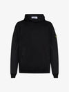 Regular Fit Mercerized Cotton Fleece Cotton Hoodie Black - STONE ISLAND - BALAAN 3