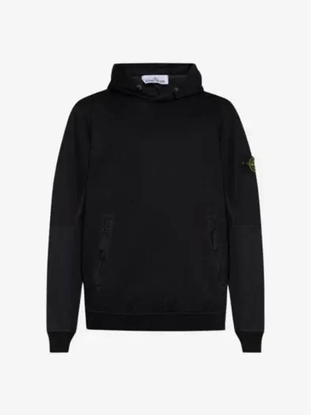 Regular Fit Mercerized Cotton Fleece Cotton Hoodie Black - STONE ISLAND - BALAAN 3