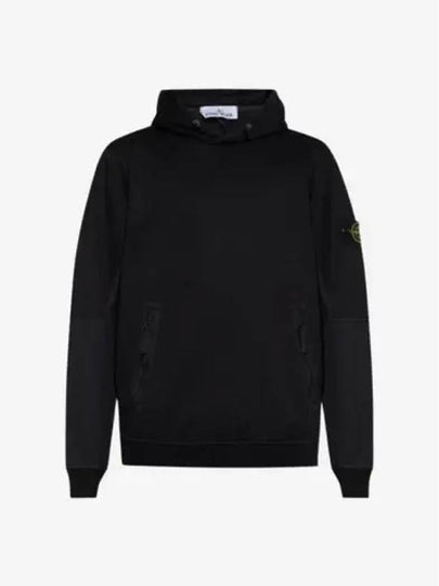 Regular Fit Mercerized Cotton Fleece Cotton Hoodie Black - STONE ISLAND - BALAAN 2