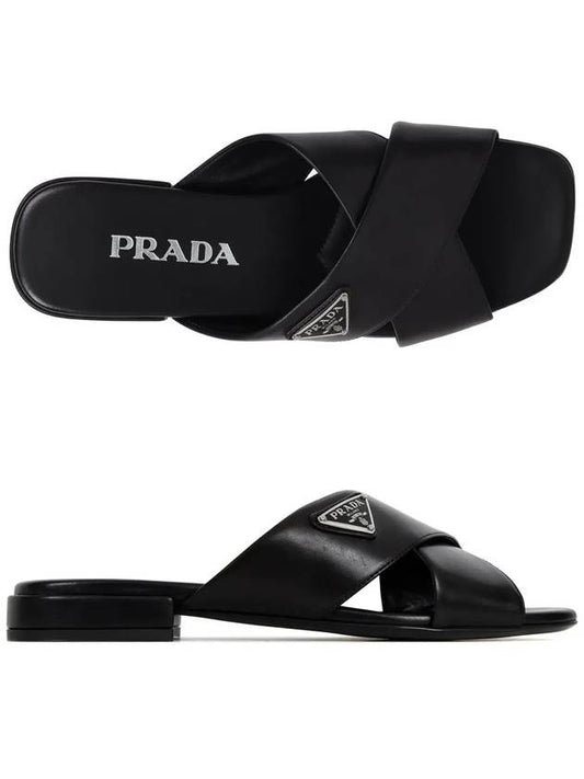 Logo Cross Sandals Slippers Black - PRADA - BALAAN 2