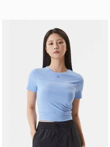 Women s Slim Fit Semi Cropped Twisted Short Sleeve T Shirt Light Blue SP322TTS78 - DESCENTE - BALAAN 1