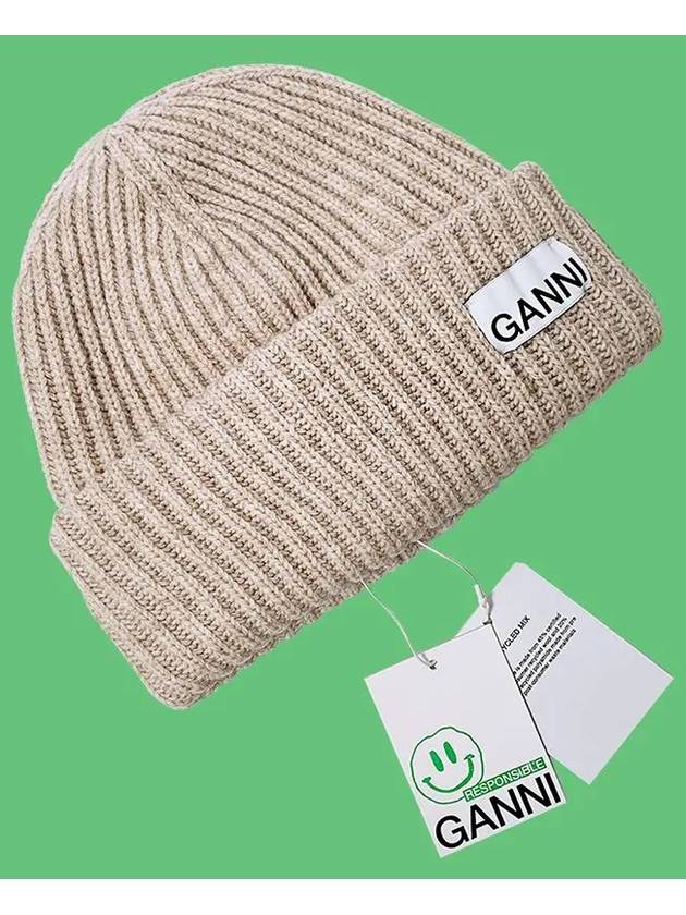 Logo Patch Knit Beanie Sand - GANNI - BALAAN 11