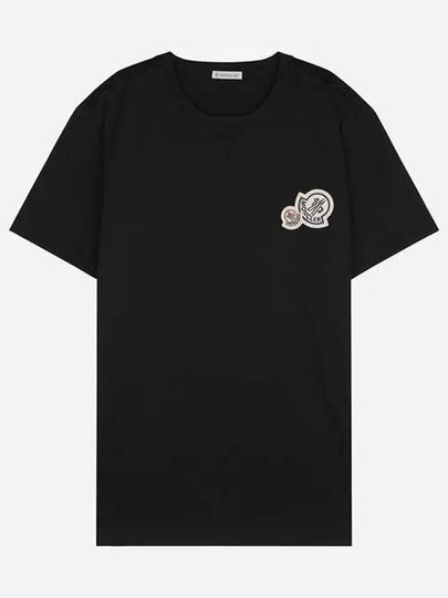 Double Logo Patch Round Short Sleeve T-Shirt Black - MONCLER - BALAAN 2