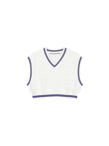 Logo Stripe Crop Knit Vest Off White 271786 - ALEXANDER WANG - BALAAN 1