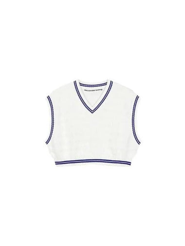 Logo Stripe Crop Knit Vest Off White 271811 - ALEXANDER WANG - BALAAN 1