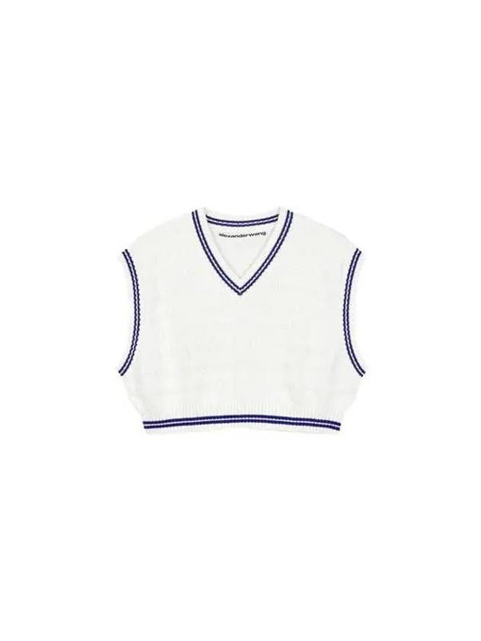 Logo Stripe Crop Knit Vest Off White 271786 - ALEXANDER WANG - BALAAN 1