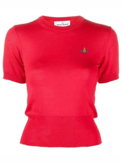 Women's ORB Logo Wool Silk Blend Crop Knit Top Red - VIVIENNE WESTWOOD - BALAAN 2