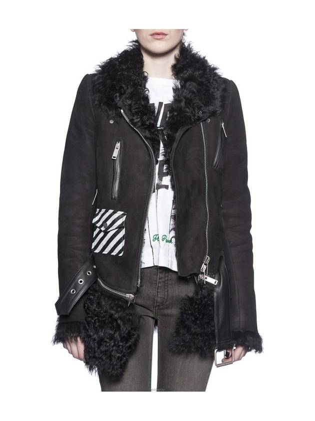 Women’s Shearing Collar Leather Jacket Black - OFF WHITE - BALAAN 7