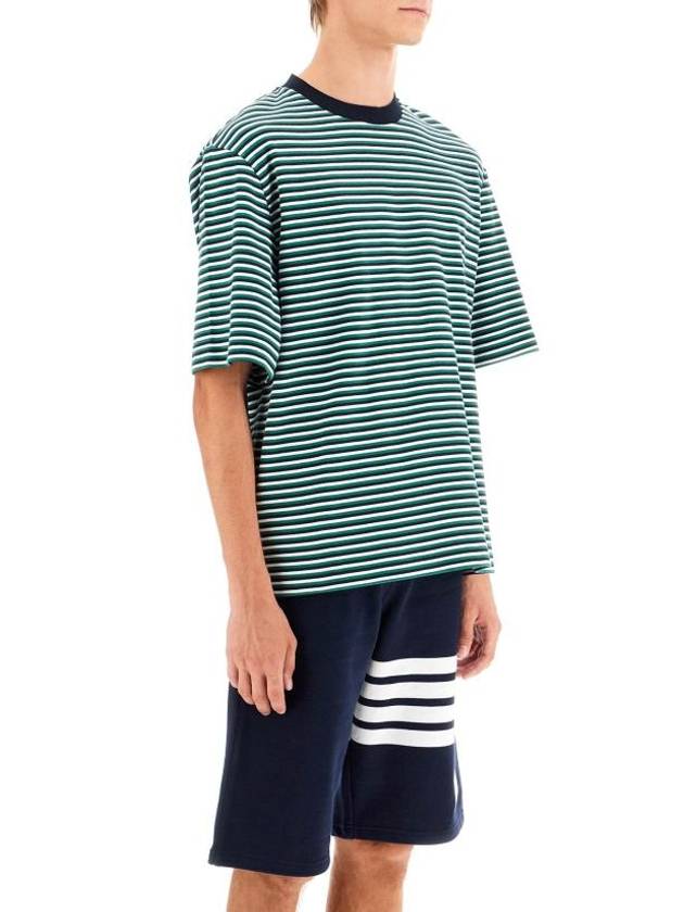 Striped Milano Rib Crewneck Cotton Short Sleeve T-Shirt Green - THOM BROWNE - BALAAN 3