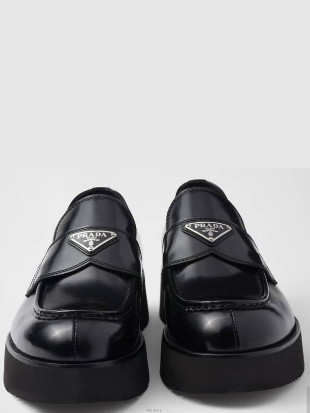 Triangle Logo Brushed Leather Loafers Black - PRADA - BALAAN 4