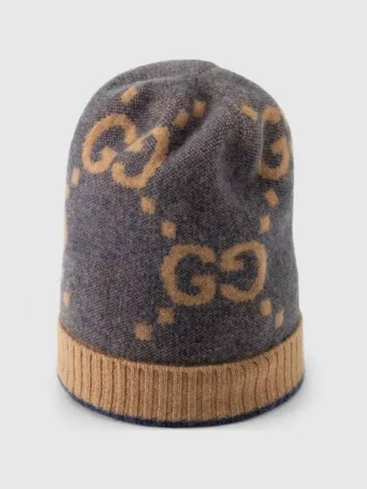 GG Monogram Knit Cashmere Beanie Blue Beige - GUCCI - BALAAN 2