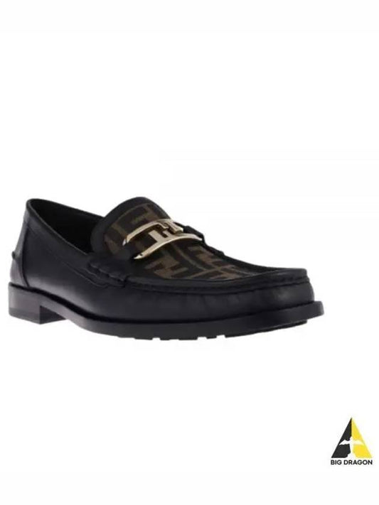 FF O Rock Fabric Leather Loafers Black Brown - FENDI - BALAAN 2