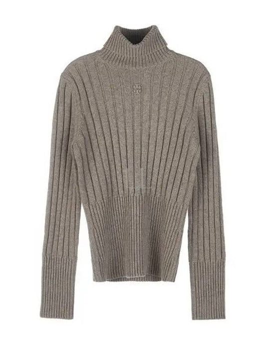 Ribbed Knit Turtleneck Beige Turf Melange - TORY BURCH - BALAAN 2