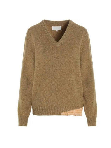 Back Stitch V-neck Wool Cashmere Knit Top Beige - MAISON MARGIELA - BALAAN 1