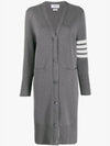 Cotton Crepe Milano Stitch 4-Bar Long V-Neck Cardigan Medium Grey - THOM BROWNE - BALAAN 7