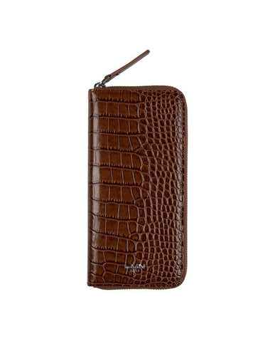 Crocodile Embossed Long Wallet Tan Brown - LMN3011 - BALAAN 1