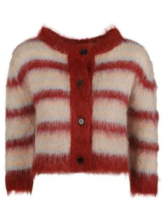 Stripe Crop Mohair Cardigan Red - MARNI - BALAAN 2