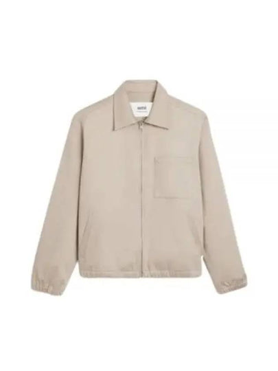 Heart Logo Zip-up Jacket Light Beige - AMI - BALAAN 2