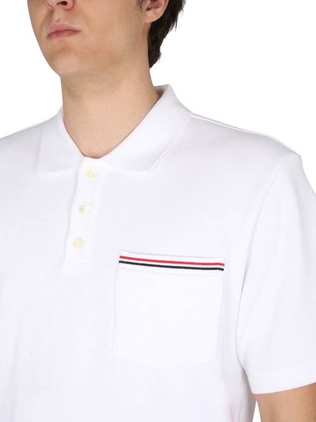 RWB Pocket Interlock Cotton Short Sleeve Polo Shirt White - THOM BROWNE - BALAAN 5