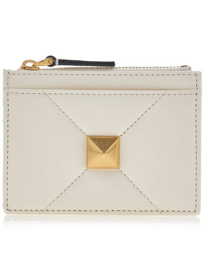 One Stud Leather Zipper Coin Purse White - VALENTINO - BALAAN 2