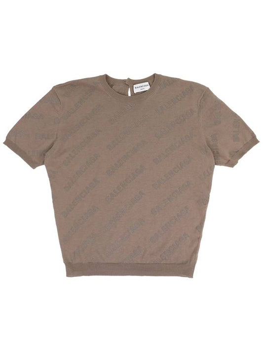 Cotton Diagonal Logo Short Sleeve T-Shirt Brown - BALENCIAGA - BALAAN 2