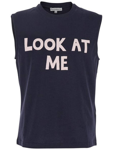 Blue Sleeveless Top With Maxi Print On The Front And Logo Detail On The Rear In Cotton Man - JW ANDERSON - BALAAN 1