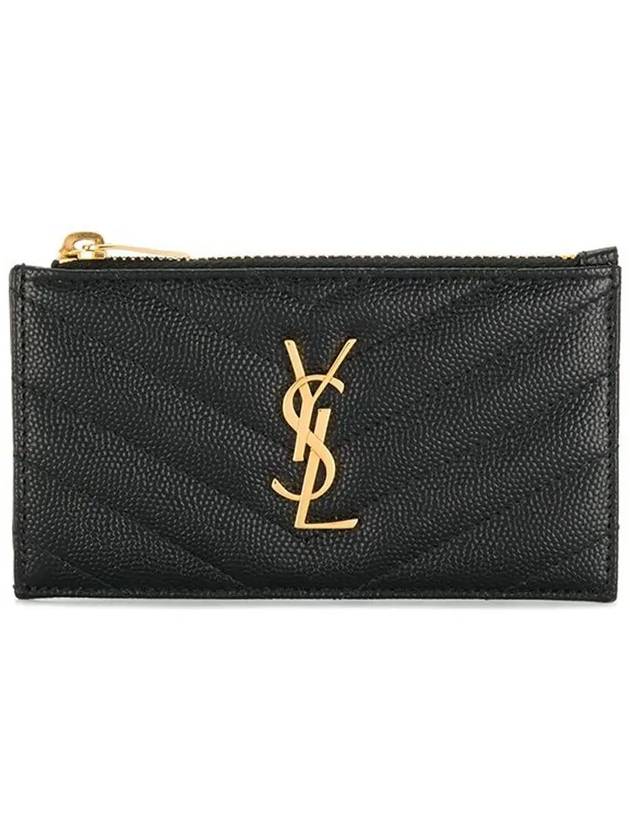 Monogram Fragment Zipper Card Wallet Black - SAINT LAURENT - BALAAN 3