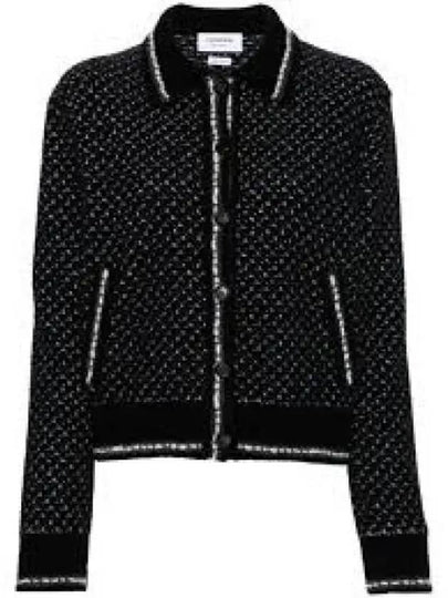 Spread Collar Tweed Virgin Wool Bomber Jacket Black - THOM BROWNE - BALAAN 2