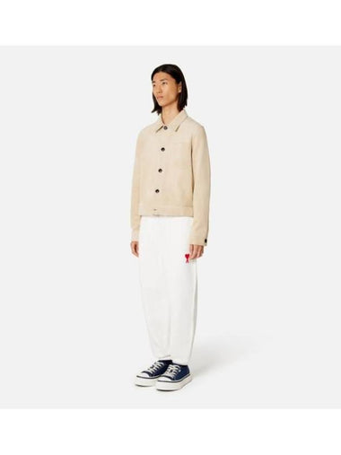 Suede Overshirt Jacket Beige - AMI - BALAAN 1