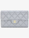 Classic Gold Logo Flap Grained Shiny Calfskin Half Wallet Grey - CHANEL - BALAAN 3