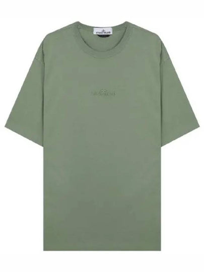 Micro Embroidered Logo Cotton Jersey Short Sleeve T-Shirt Sage Green - STONE ISLAND - BALAAN 2