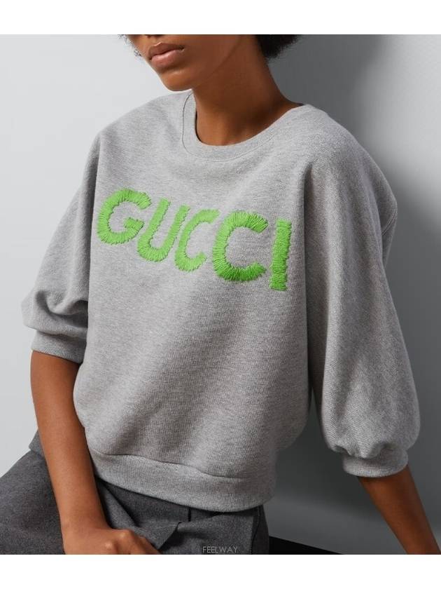 Cotton Jersey Crop Sweatshirt Grey - GUCCI - BALAAN 6