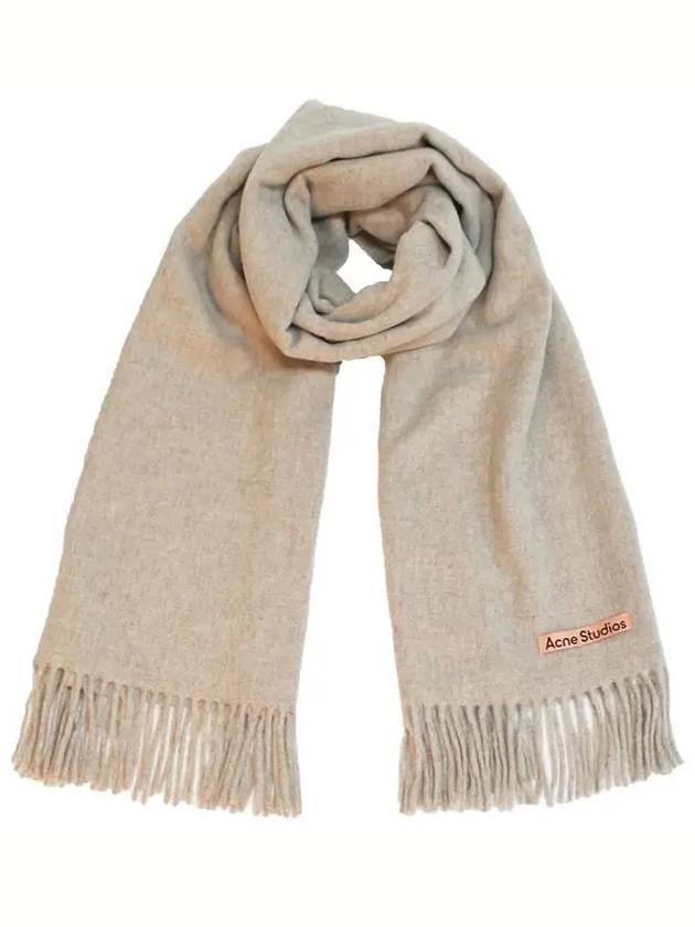 Logo Wool Fringe Scarf Oatmeal Melange - ACNE STUDIOS - BALAAN 9