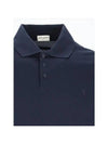 Men's Monogram Cotton Short Sleeve Polo Shirt Navy - SAINT LAURENT - BALAAN 4