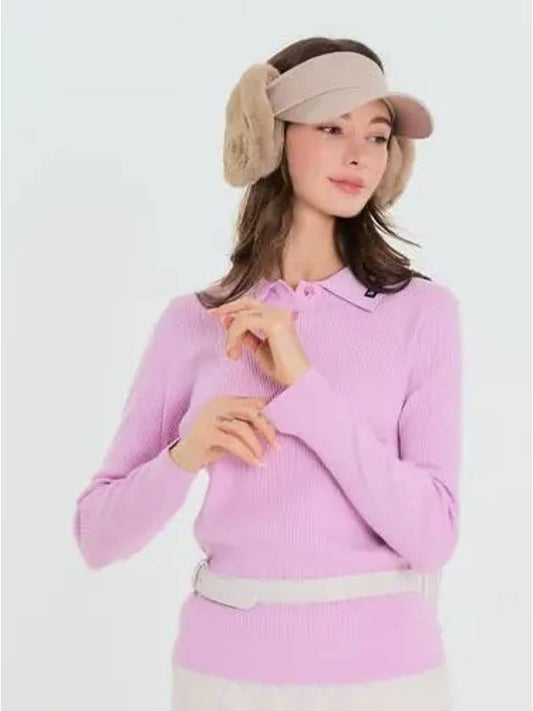 Ribbed collar button knit lavender - BENECIA12 - BALAAN 1