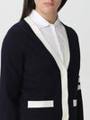 Cotton Hector Pointelle 4 Bar V Neck Cardigan Navy - THOM BROWNE - BALAAN 4