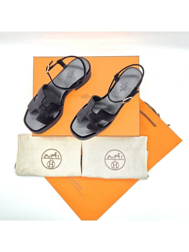 Jam 30 platform velvet sandals heel black - HERMES - BALAAN 9