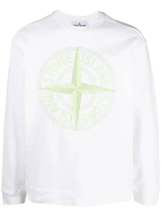 Garment Dyed Stitches Four Print Crewneck Sweatshirt White - STONE ISLAND - BALAAN 1