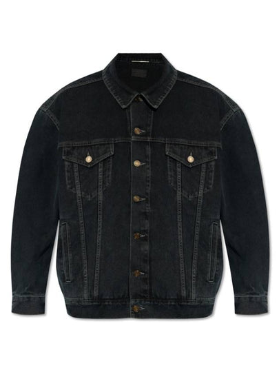 Egg Shape Denim Jacket Dark Blue Black - SAINT LAURENT - BALAAN 2