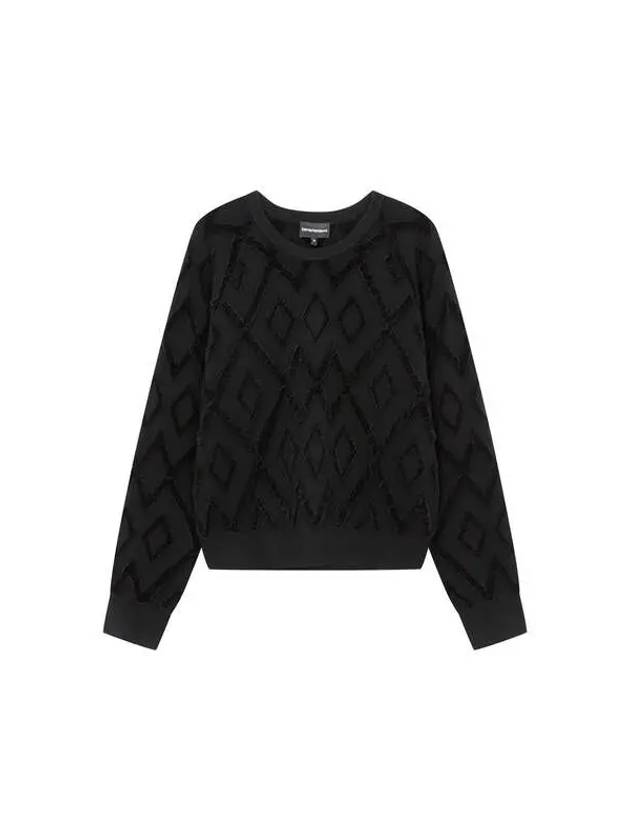 Women s Diamond Pattern Crew Neck Sweater Black - EMPORIO ARMANI - BALAAN 1