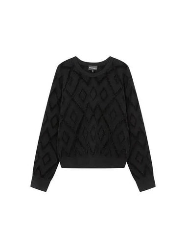 Women s Diamond Pattern Crew Neck Sweater Black - EMPORIO ARMANI - BALAAN 1